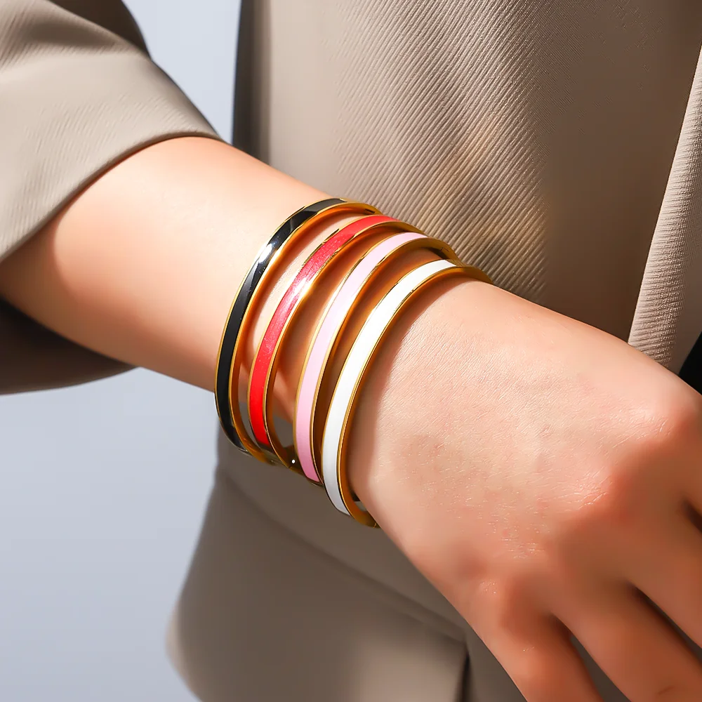 4pcs Stainless Steel Women's Bracelet Bangle Set, 4-color Drip Oil Gold Color Bracelet, Exquisite Waterproof Jewelry Gift