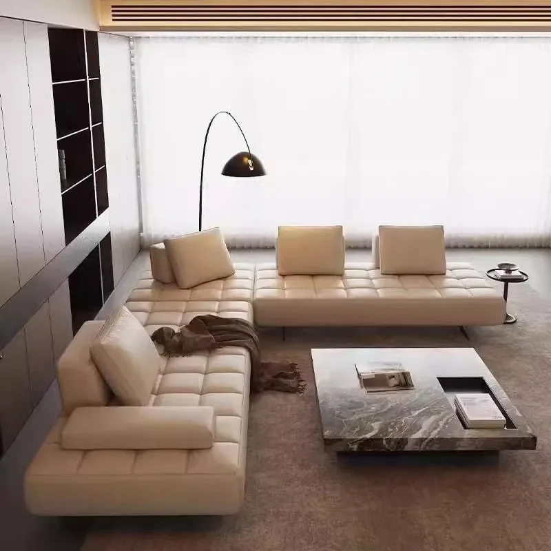 Italian minimalist module sofa living room size apartment first layer cowhide Weschler straight row