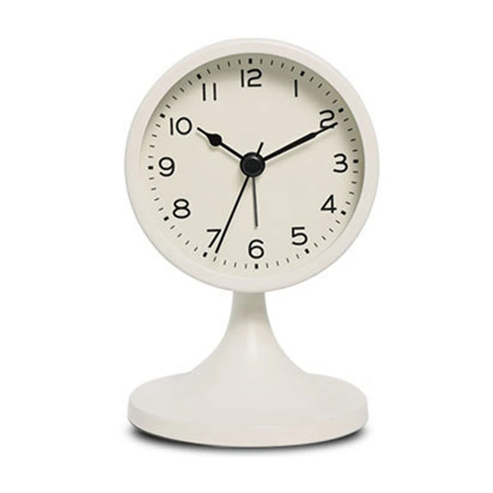 ساعة منبه مستديرة معدنية من ABLG Nordic، ساعة طاولة صامتة عتيقة، ساعة إضاءة ليلية بجانب السرير للطلاب، ديكور الغرفة، ديكور المنزل B #1