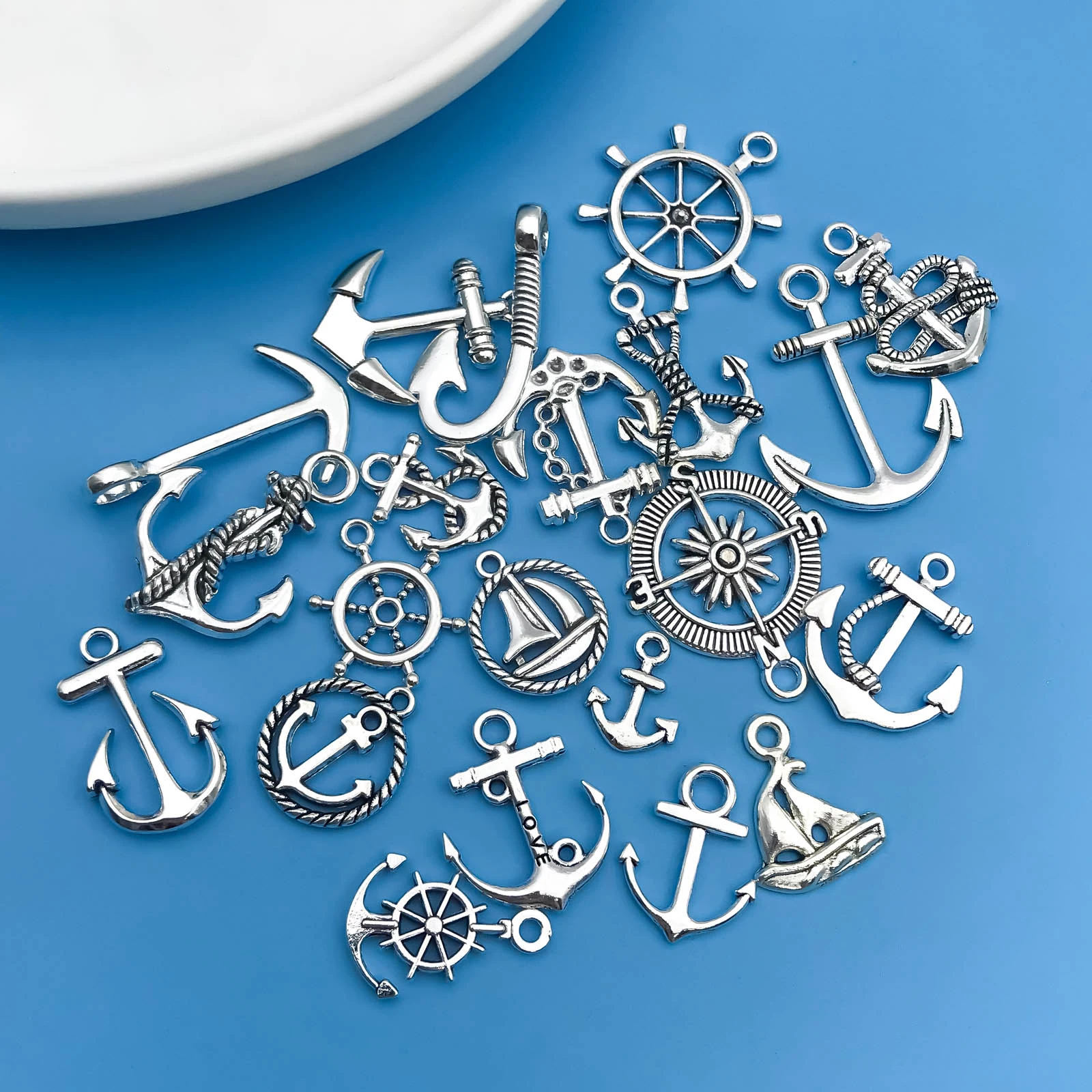 Mix 20pcs/Pack Zinc Alloy Antique Silvery Ship Anchor Shaped Charms Pendants for DIY Necklace Bracelet Earrings Jewelry Handmade