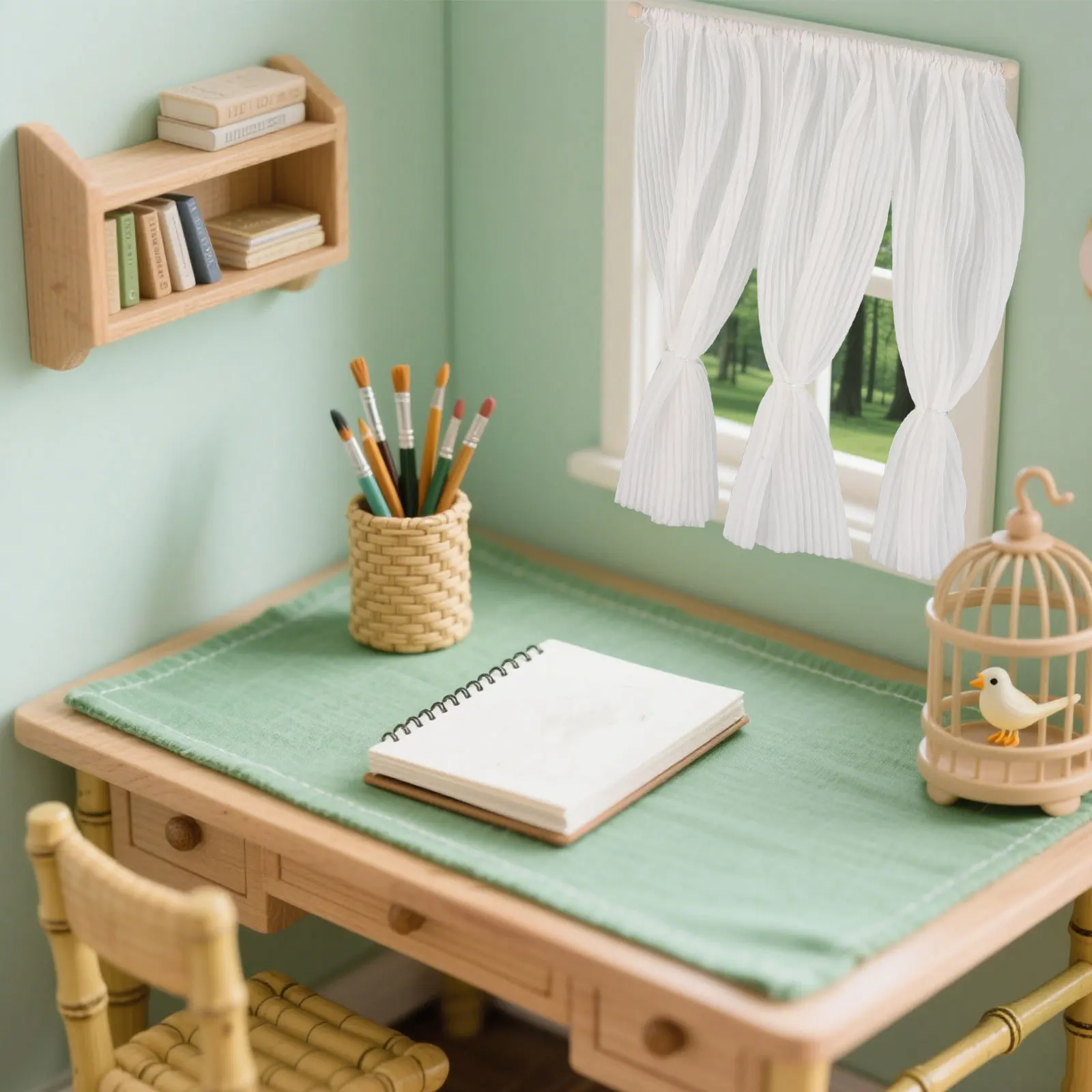 

1:12 Scale Mini Curtains for Dollhouse Windows Sheer Patterned Fabric Tiny Home Decor Realistic Simulation Accessories