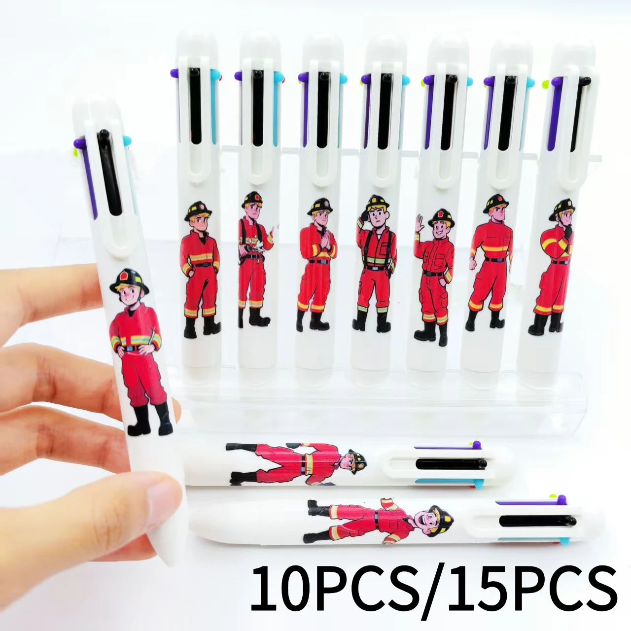 

10PCS/15PCS Firefighter series Ballpoint pens, fire prevention pens, multi-color six-in-one ballpoint pens