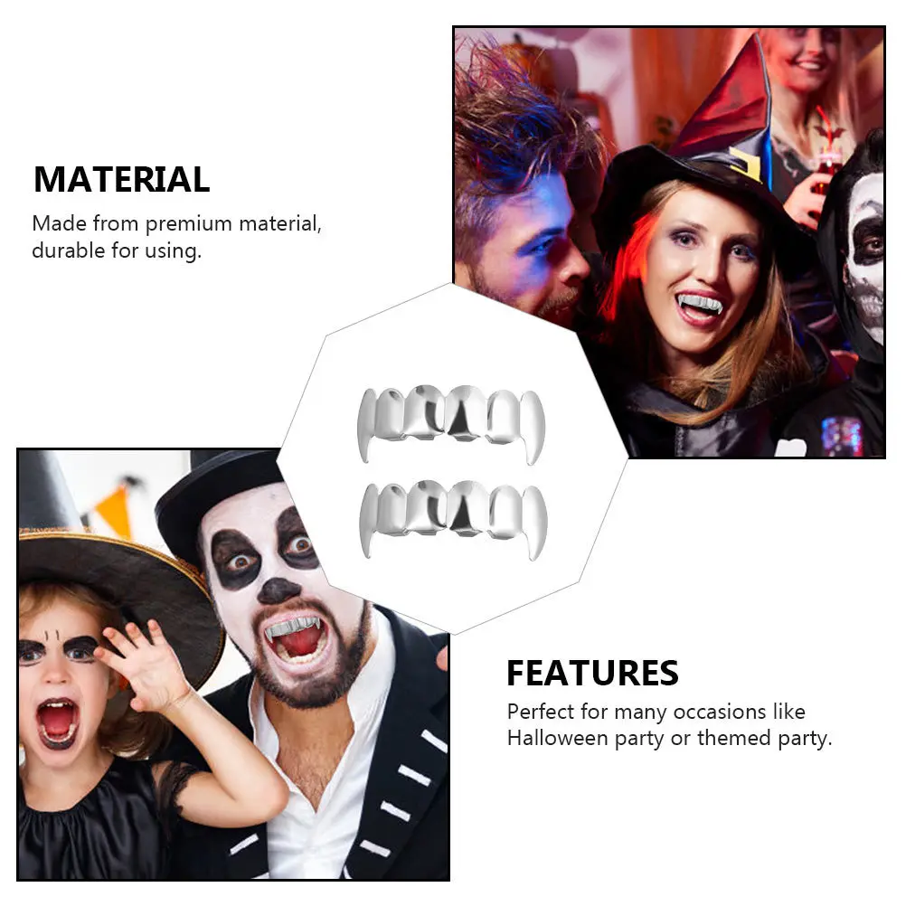 

2pcs Decor Halloween Artificial False Teeth For Party Costume Masquerade Ghost Festival Decoration Simulation Fangs