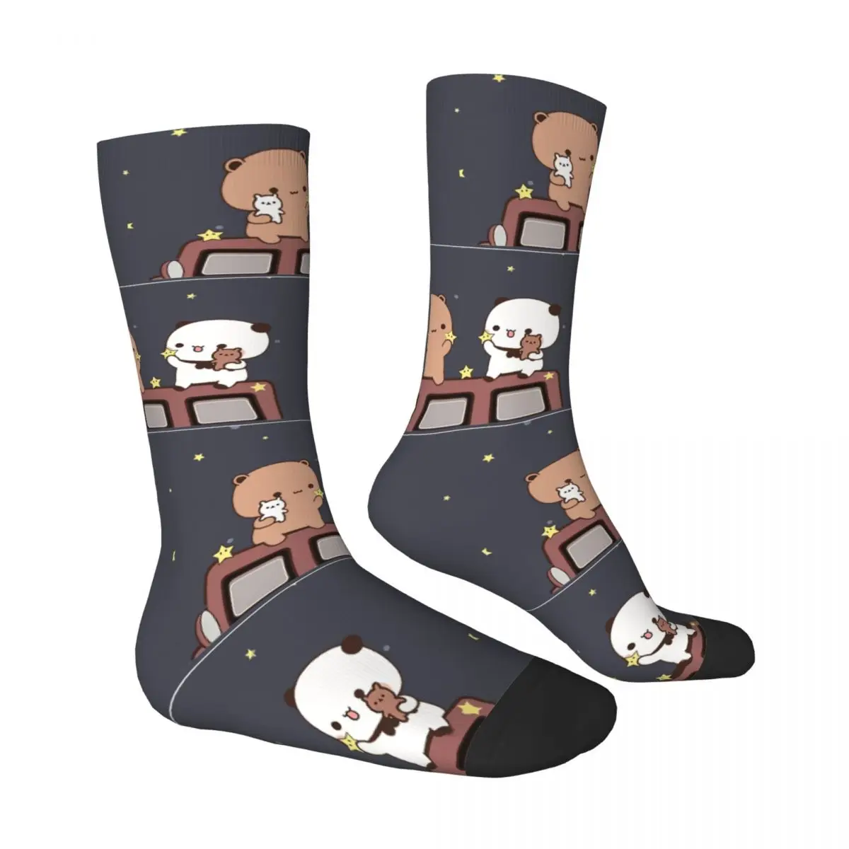 Funny Crazy Sock for Men Watching The Moon Together Hip Hop Harajuku Bubu Dudu Cartoon Pattern Print Boys Crew Sock Novelty Gift