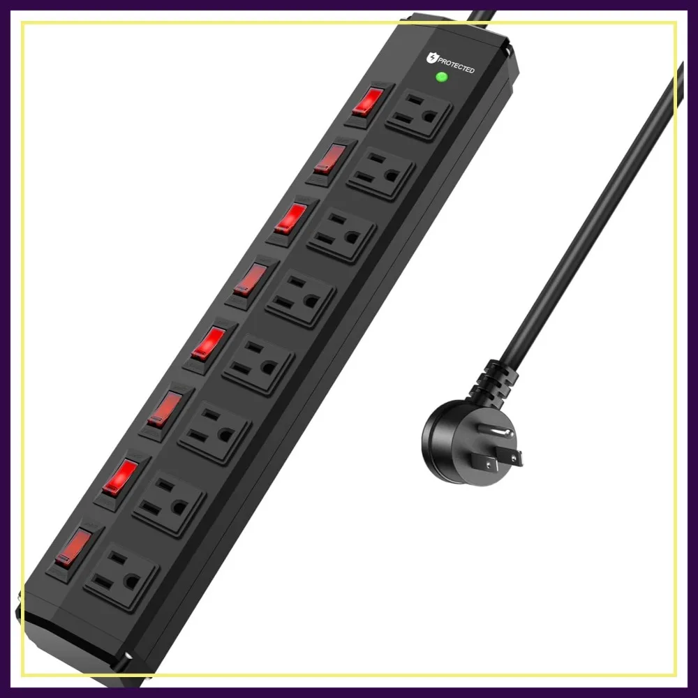 

8 Outlet Heavy Duty Power Strip with Individual Switches, 1200J Surge Protector, 50ft 14AWG Extension Cord, 15A 1800W 125V
