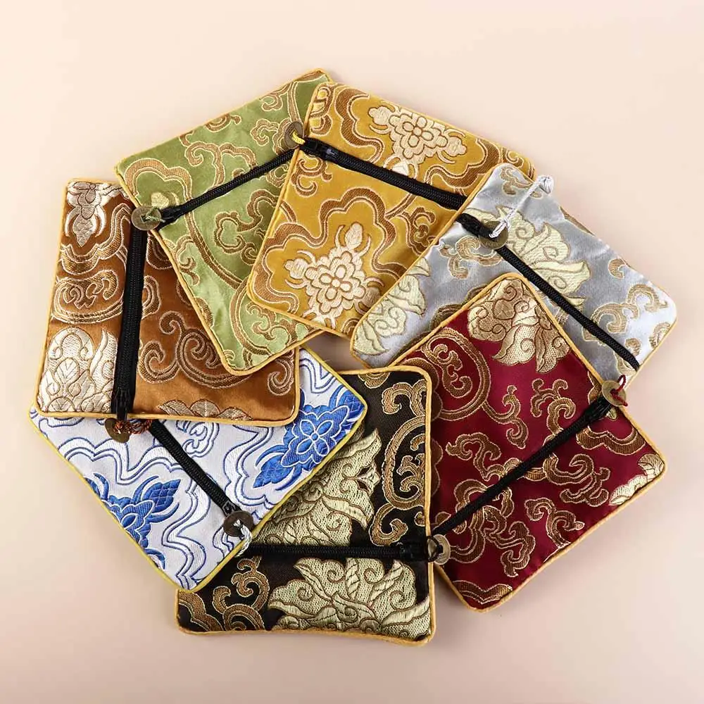 Flower Pattern Blessing Bag Jewelry Packaging Silk Jewelry Organizer Brocade Pouch Chinese Style Coin Purse Jewelry Storage Bag