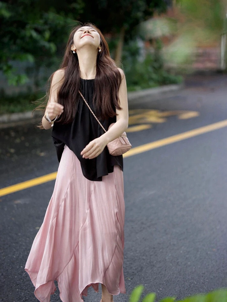 

Женский летний топ-жилет в корейском стиле, однотонный, круглый вырез, для создания иллюзии молодости