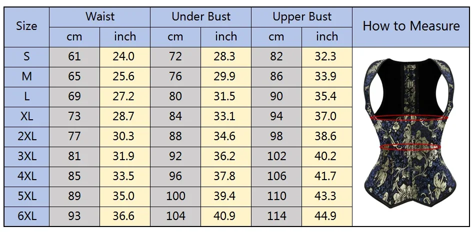 Vintage Underbust Corset Top Gothic Gold Blue เย็บปักถักร้อยเอว Cincher Bustier เสื้อกั๊กพร้อมสายรัดไหล่ Plus ขนาด Body Shaper