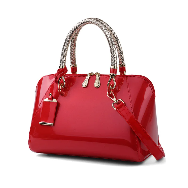 Fashion High End New Blue Red Black Beige Pink Bags for Women Sac De Luxe Femme Luxury Designer Handbag Shiny Leather Boston Bag