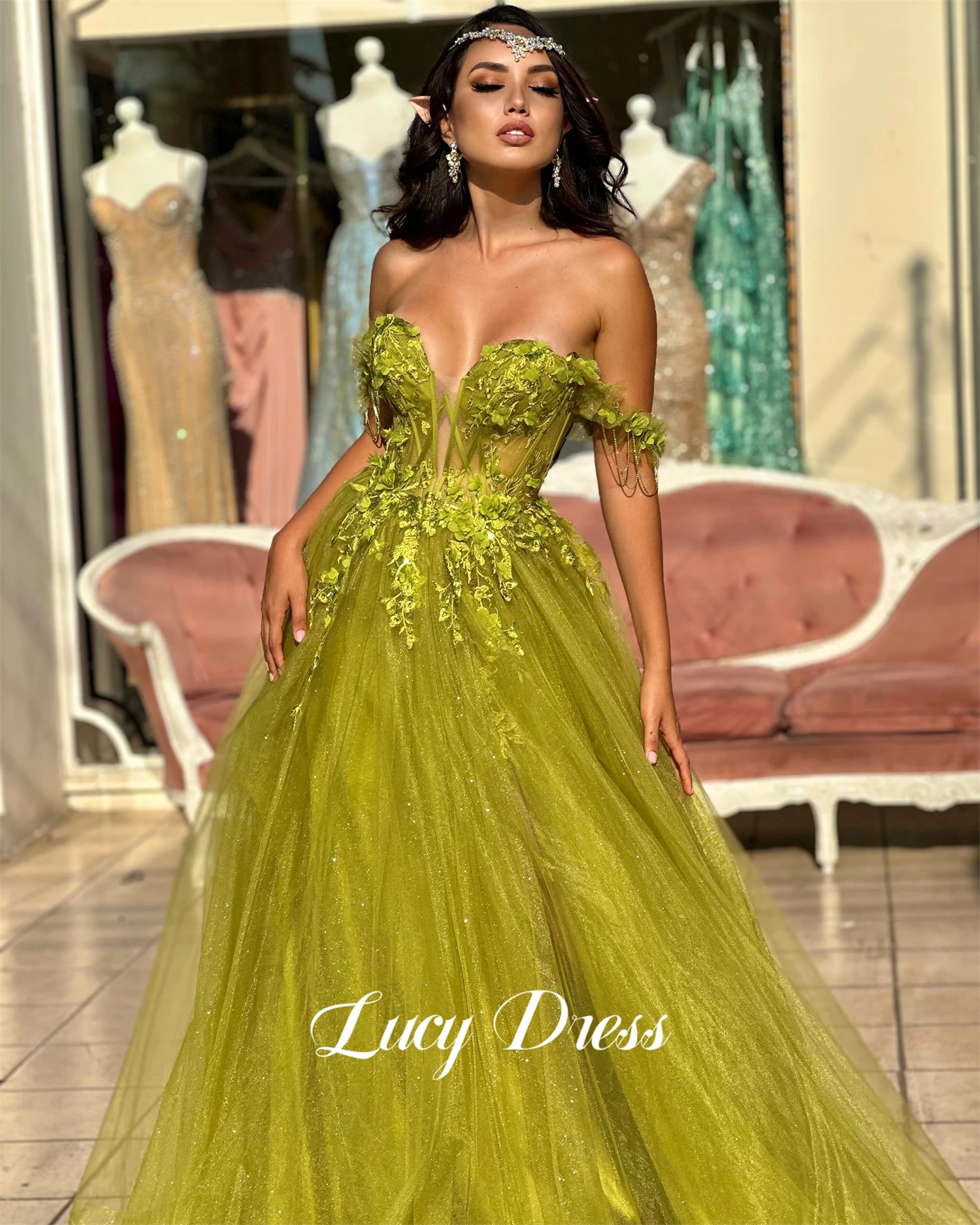 Lucy Graduation Gown Party Dress Line A Green Evening Dresses for Special Occasions Ball Gowns prom dress Customized