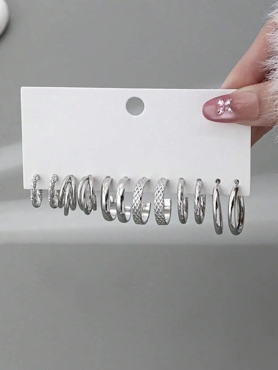 

6 Pairs Minimalist Geometric Small Hoop Earrings Set For Women