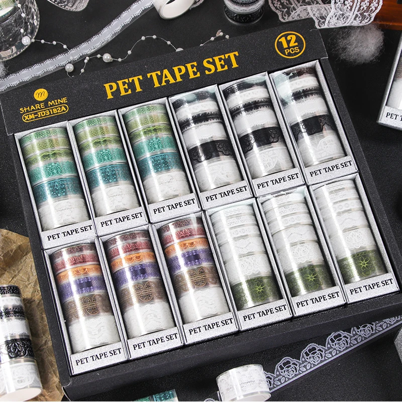 Contain Random Items, 5/20/60 Rolls, Vintage Lace PET Washi Tape Set, Elegant Floral & Lace Decorative Tape for Journal