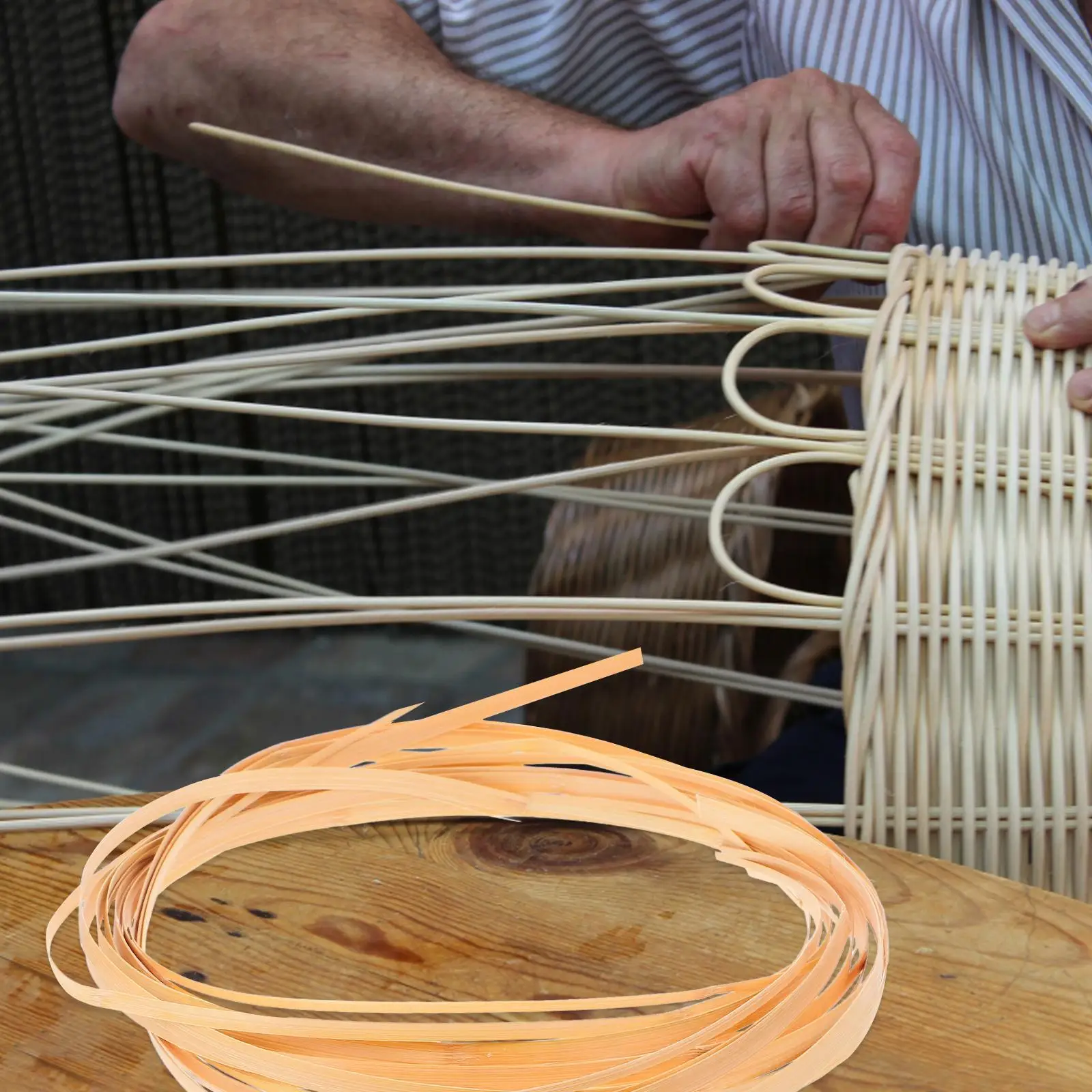 

4 Rolls Bamboo Strips Decorative Materials Durable Wood Wedding DIY Rattan Basket Weaving Flat Reed Hoop Crafts