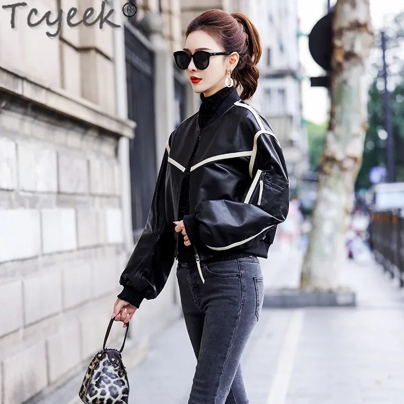 Tcyeek Real Leather Jacket Women Spring Autumn Sheepskin Coat Short Leather Coat 2024 Women's Jackets streetwear Jaqueta Couro