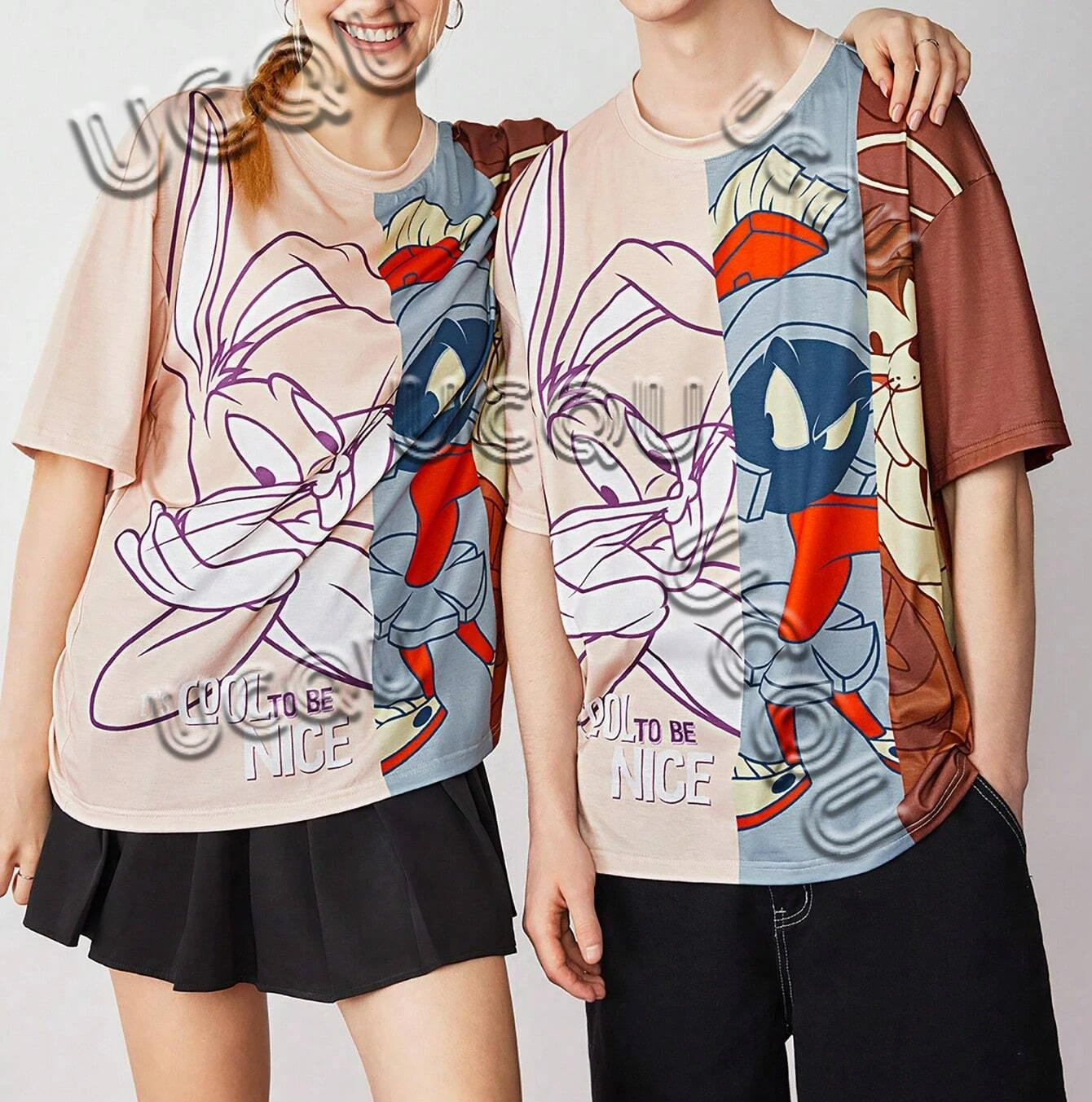 LOONEY TUNES Unisex 1pc Casual Cartoon And Letter Print Couple T-Shirt Summer Men's Women's Short Sleeve T-shirt