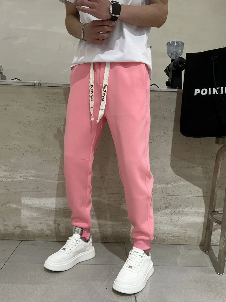 

Розовые спортивные брюки для мужчин, высококачественные повседневные брюки для танцев, весенне-осенние, свободного кроя, из хлопка