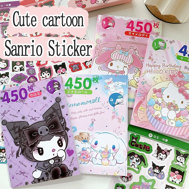 Sanrio Sticker Book Cute Hello Kitty Cinnamoroll Kuromi  Kids Hand Account Decorative Sticker Stationery School supplies