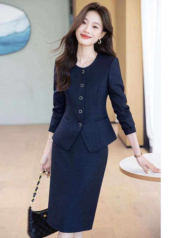 

Elegant Professional Women's Suit Set Autumn Fashion Slim Fit Jacket And Skirt Two Piece Ensemble Long Sleeve Workwear