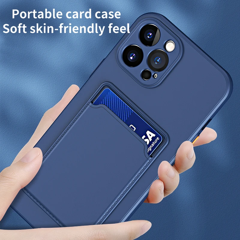 Card Pocket Slot Case for iPhone 14 Pro Max Plus 13 12 11 Pro Max Mini 8 7 6S Plus SE 2022 XS Max XR Soft Silicone Phone Cover