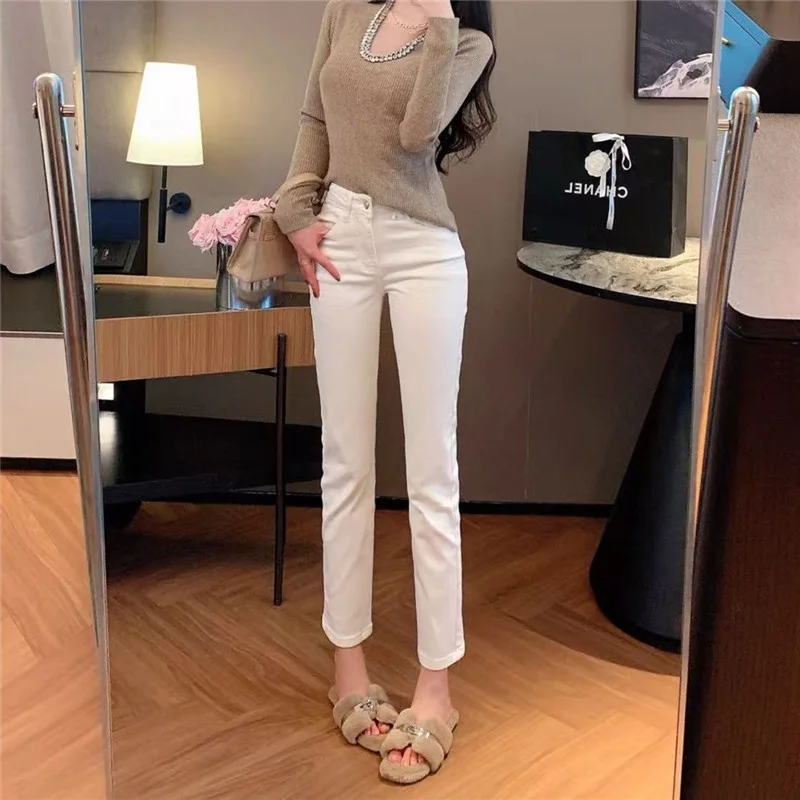 

High Waist Slim Fit Straight Leg Jeans Women's Tube Pants Autumn 2025 mid Stretch Polyester Fiber Folded