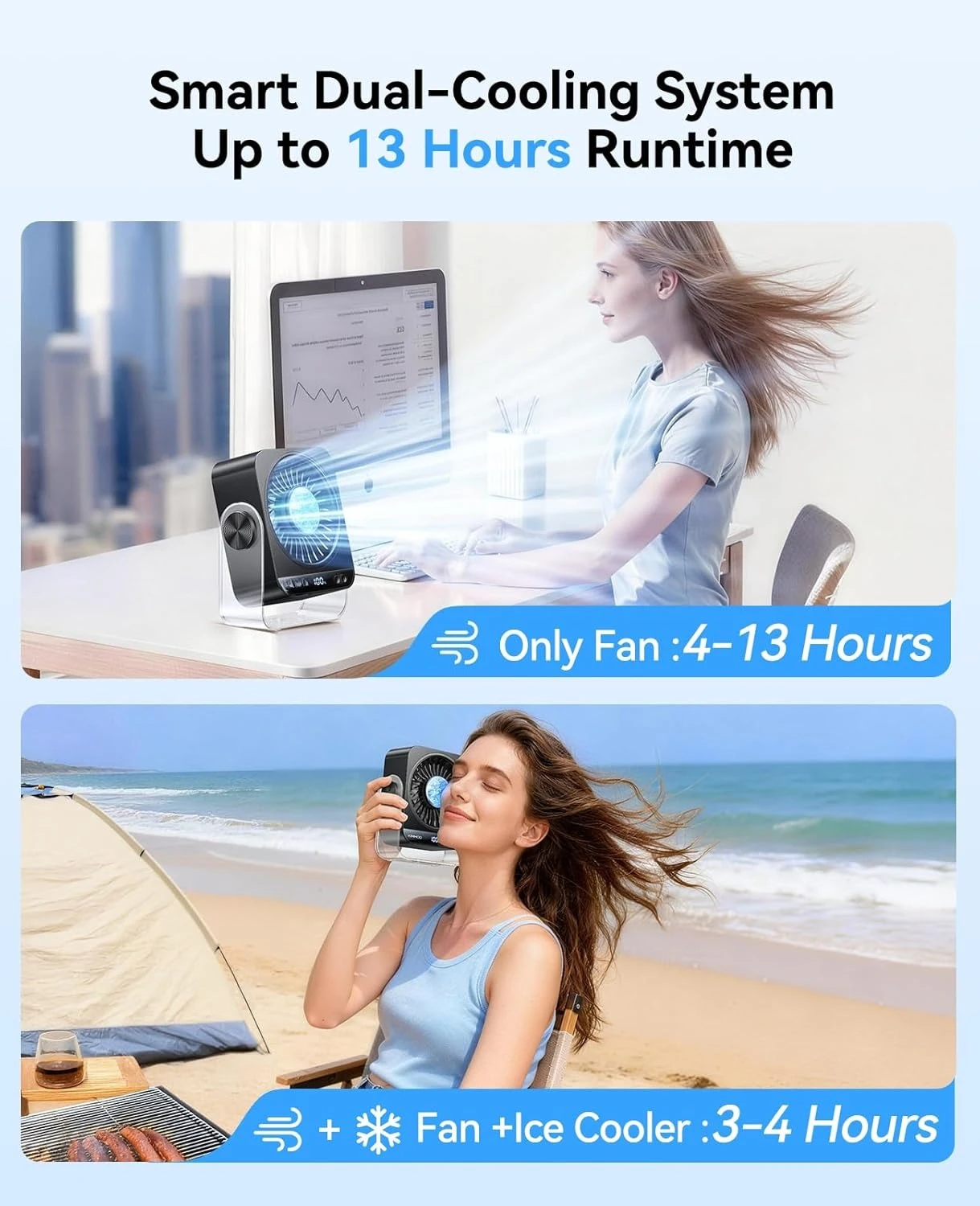 

USB Desk Fan For Bedroom, 199 Speeds Turbo Airflow, Portable Fan With Ice Cooling, Digital Display Quiet Table Fan