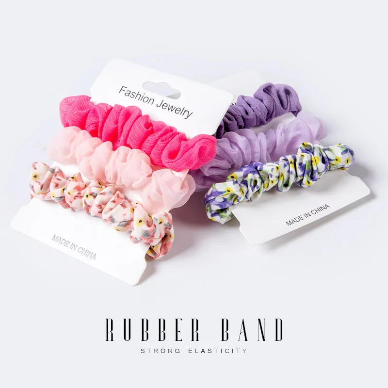 3pcs Fashion Chiffon Yarn Scrunchies Summer Print Rubber Band Hairband for Women Girls Ponytail Elastic Hair Rope Headband Gifts