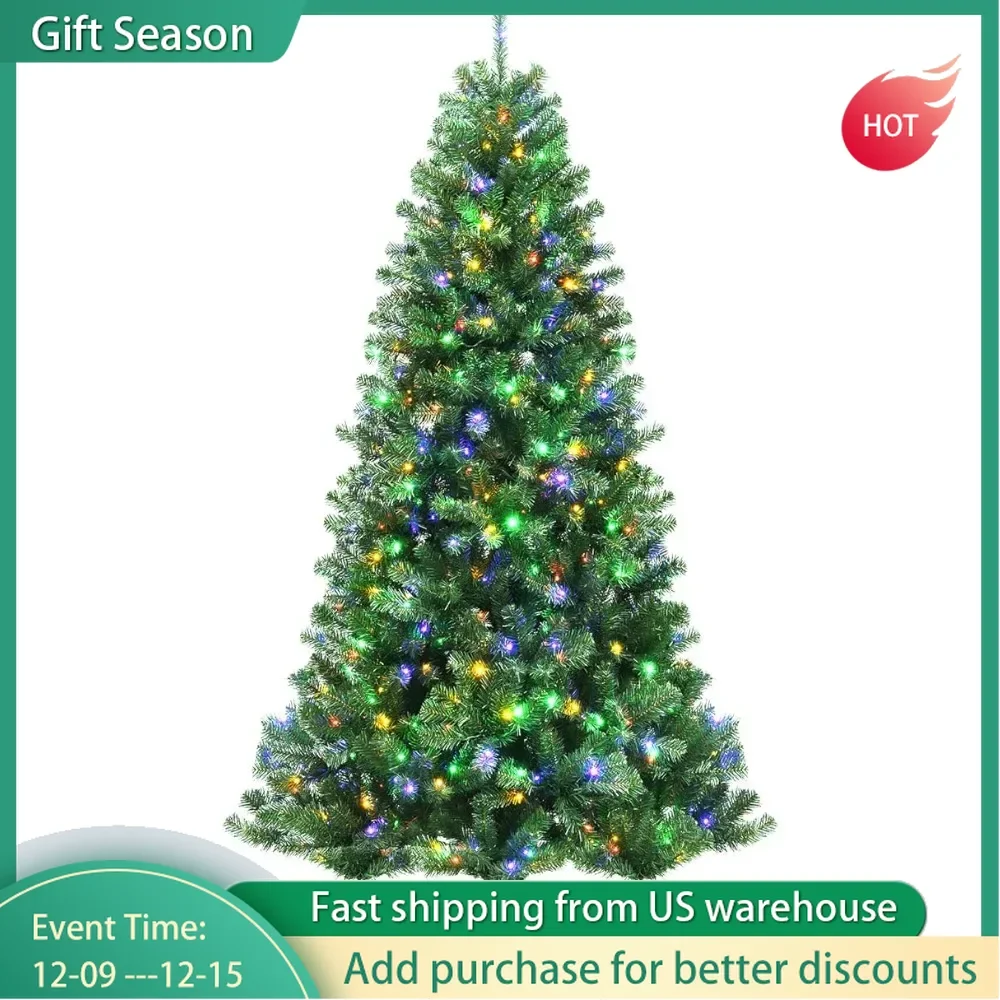 7 Ft Christmas tree with 9 lighting modes, equipped with 1181 PVC supports and 500 LED lights, remote control and metal bracket