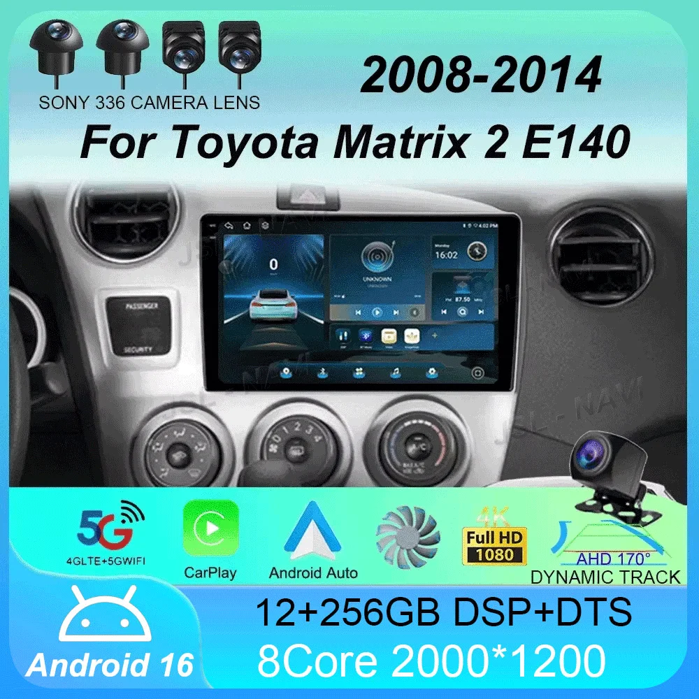 

Carplay Auto Android 16 For Toyota Matrix 2 E140 2008 2009 2010 2011 2012 2013 2014 Car Radio Multimedia Player Navigation GPS