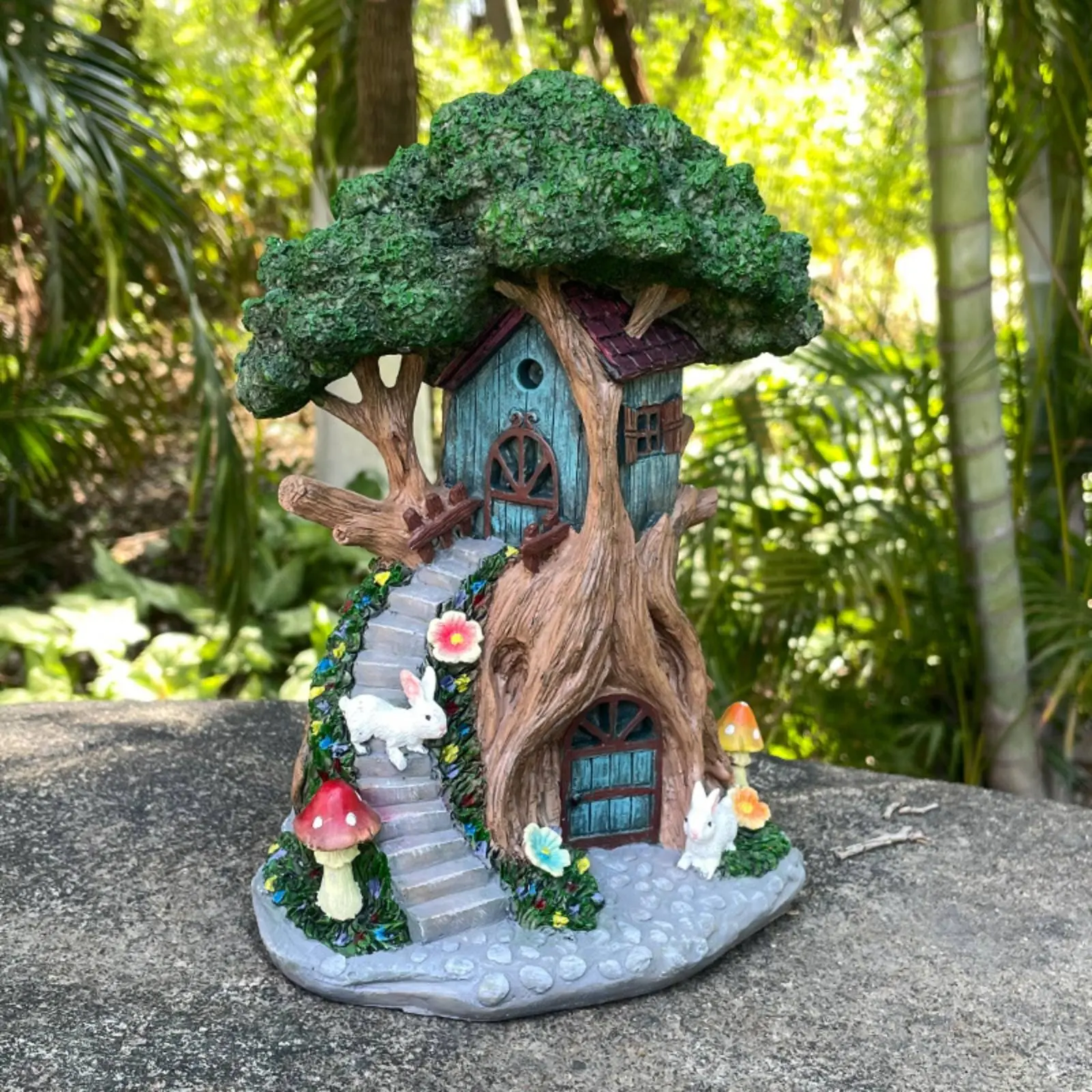 Fairy Tree House Resin Material Treehouse Figurine Fairy House Statue Hand Painted Glowing Garden Statue Original Design - view 2