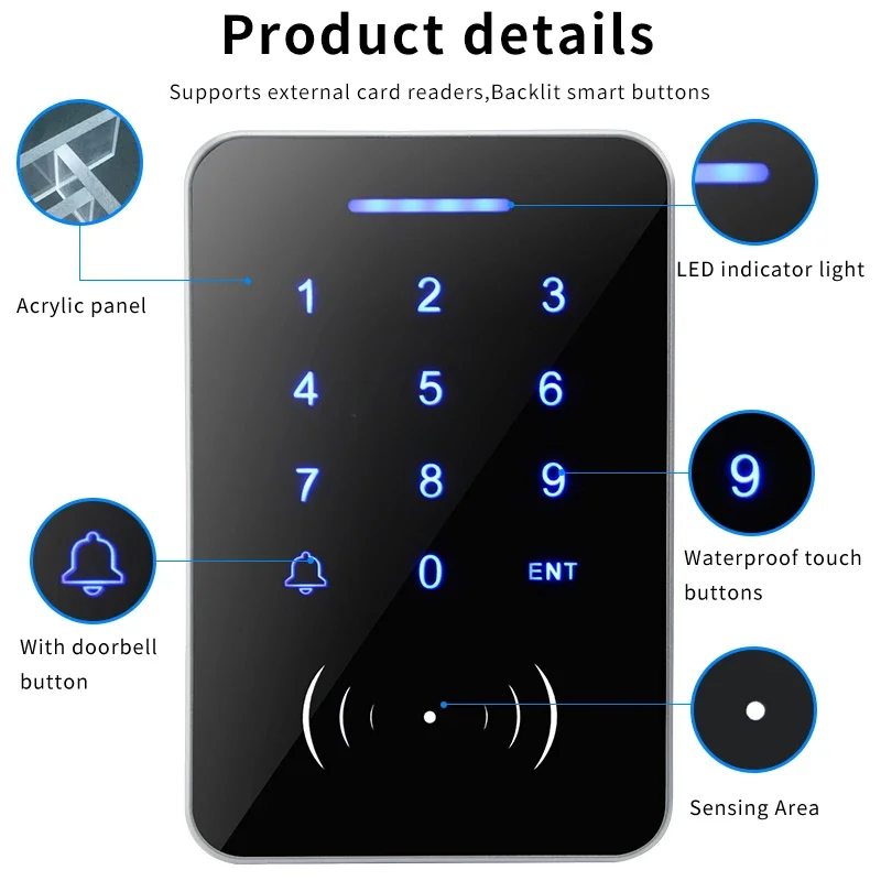 New 1000 Users Swipe Card Password Access Control Machine Can Answer Doorbell, ID/IC Wiegand Format Access Control Card Reader