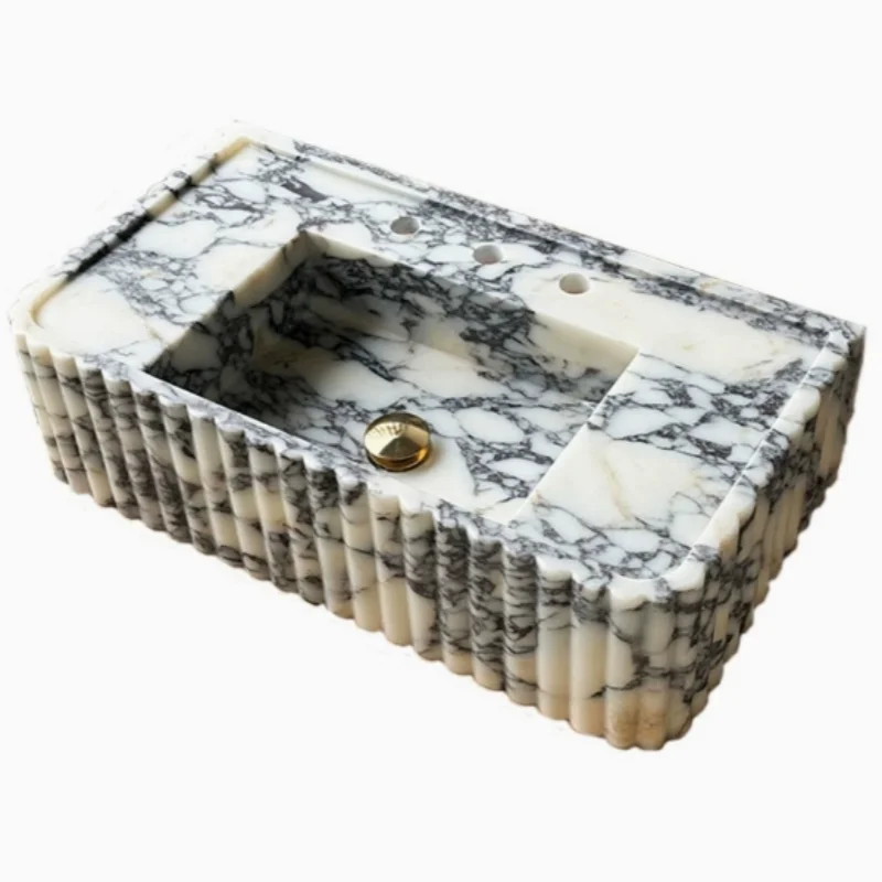 

Умывальник из натурального мрамора Высококачественная раковина для виллы и отеля Светлая роскошная французская мраморная раковина в стиле ретро
