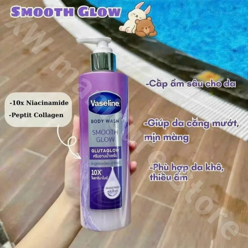 Gel Mandi Vaseline 425ml 10x, Gel Mandi kulit halus melembabkan asam Glutamic halus mencerahkan dehidrasi kulit