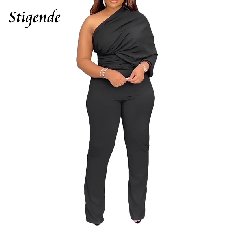 

Stigende Irregular Long Sleeve One Shoulder Jumpsuit Women Sexy Slash Neck Bodycon Jumpsuit