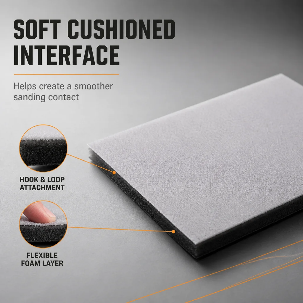 75x100mm Soft Sponge Interface Pad with Hook & Loop – Damping Cushion for Sander Backing Plate, Precision Sanding on Metal, Wood