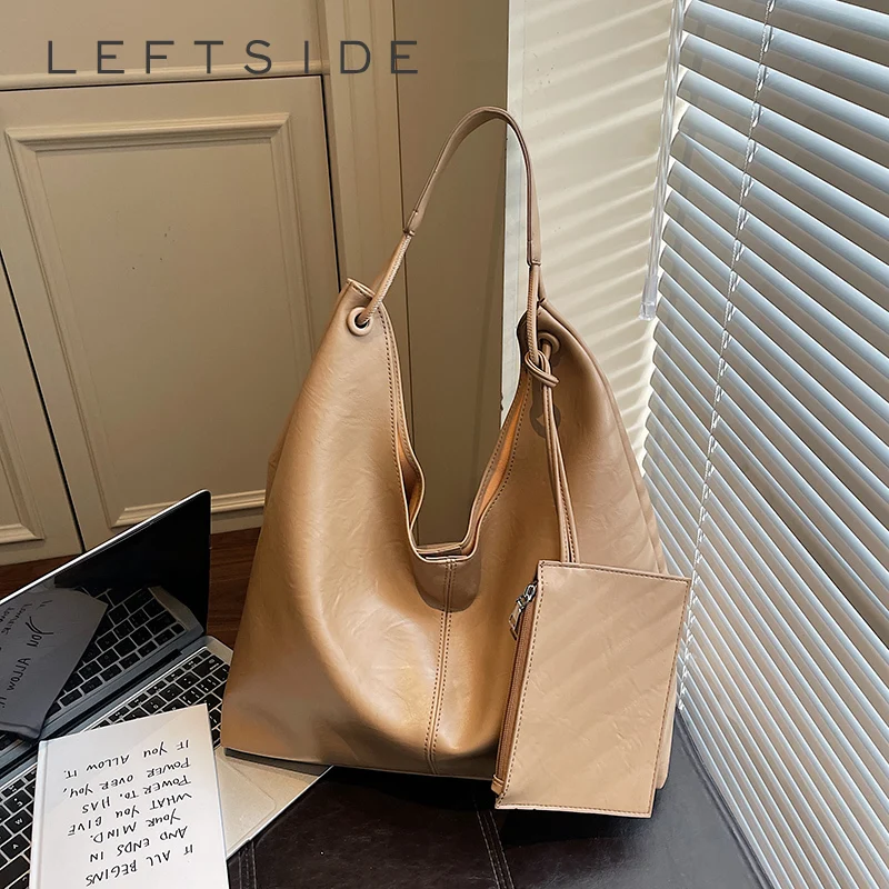 

LEFTSIDE Women's Soft Leather Large Capacity Tote Bag Commute Aesthetic Daily Office Shoulder Bag 2026 New Trend Handbags