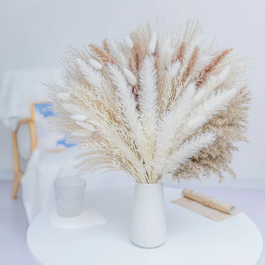 

80pcs Boho Home Decor Dried Pampas Grass Bouquet,Bouquet,White Pompas Grass Wedding Office Farmhouse Decor Floral Arrangements