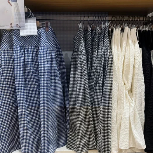 

Slimming A-Line Skirt Bubble Cloth Spring Collection Mid-Length High Waist Straight Cut Casual Women's Skirts Faionable