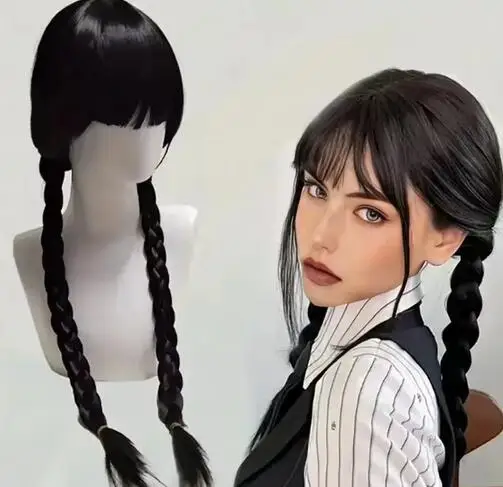 Peruca longa de cosplay sintética com arranca feminina, cabelo pré-arrancado, peruca trançada de alta temperatura, acessório de Halloween, filme de sexta-feira adultos