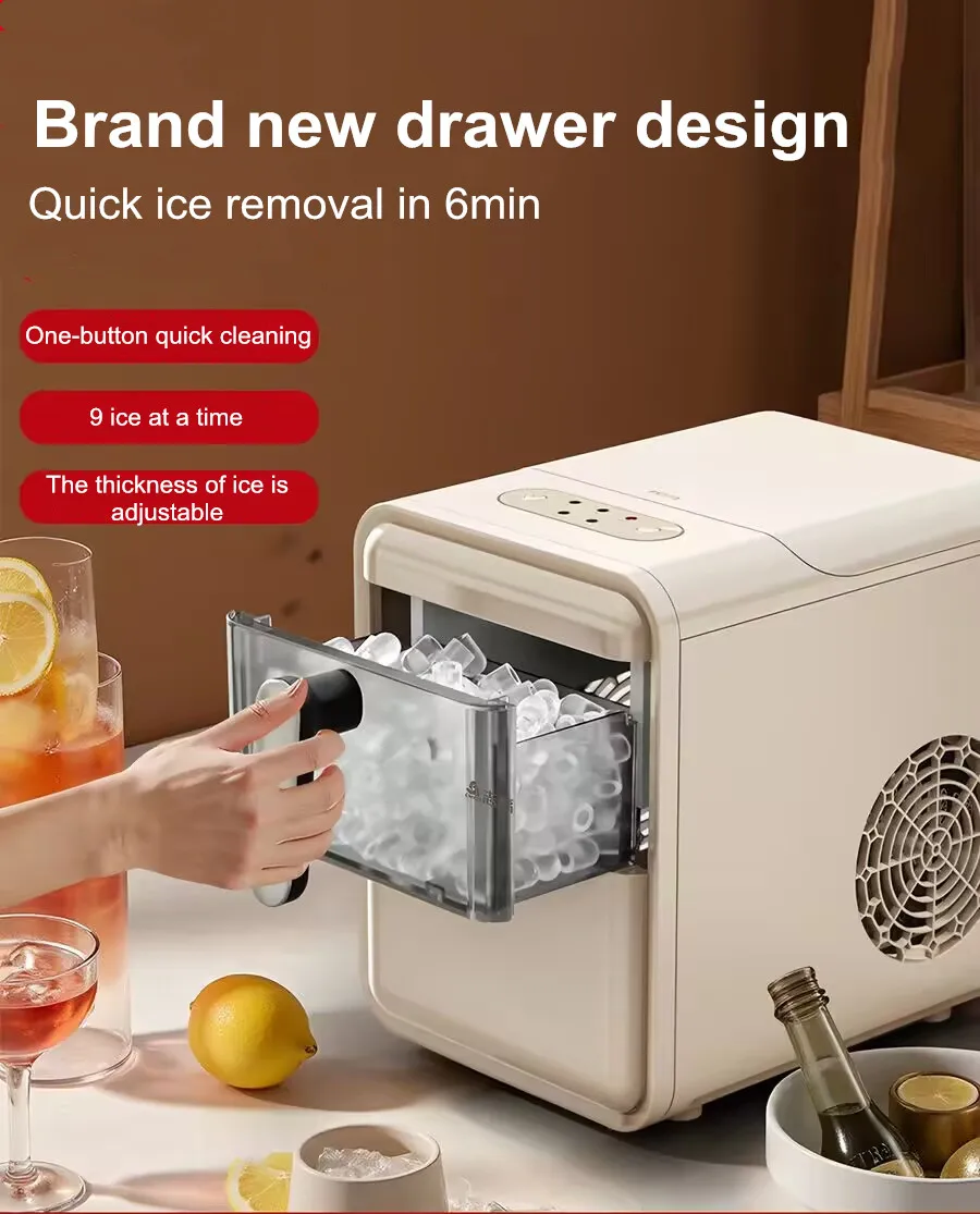 Mini Automatic Ice Maker Machine Compact for Dorm/Office/Café 15KG Daily Output  Self-Cleaning&Portable Design Perfect for Milk
