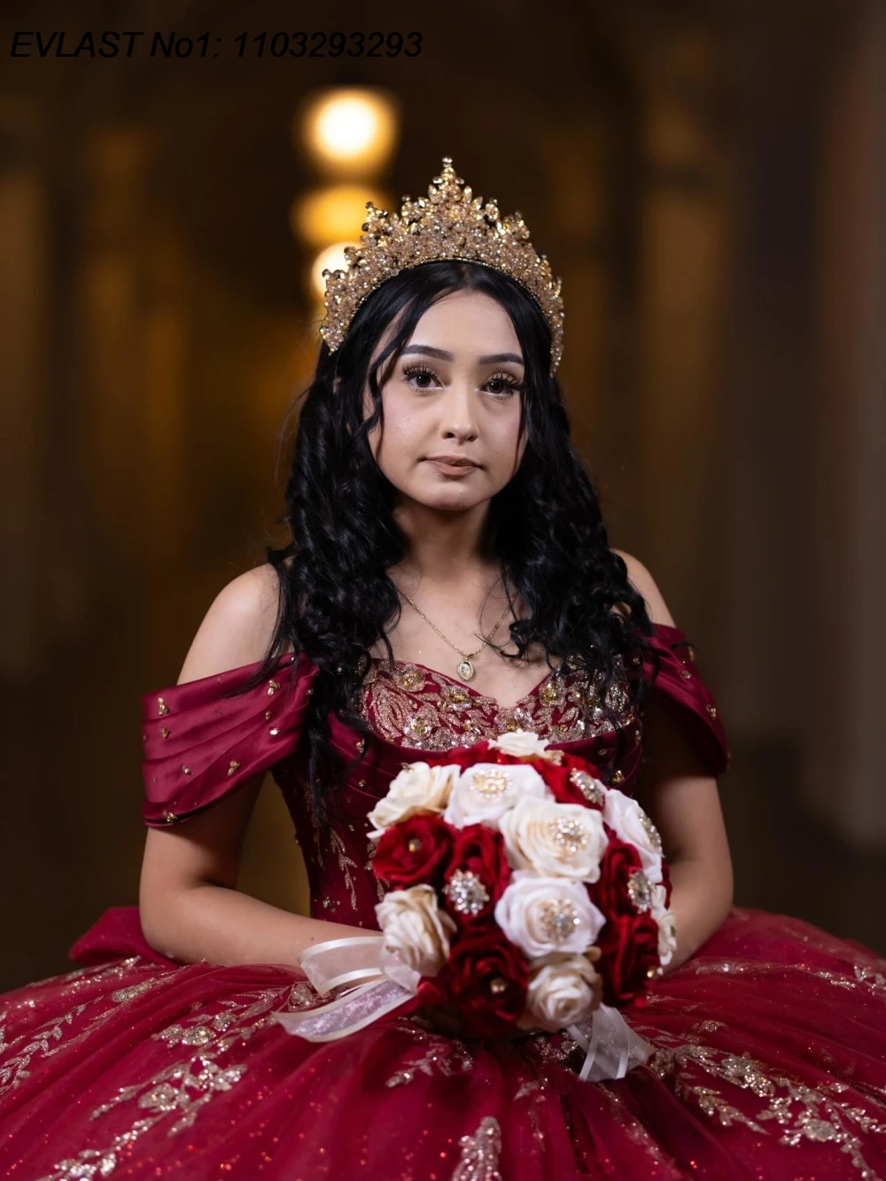 EVLAST Personalizado Glitter Borgonha Quinceanera Vestido de Baile Vestido de Renda Applique Cristal Frisado Doce 16 Vestidos De 15 Anos E1QN823