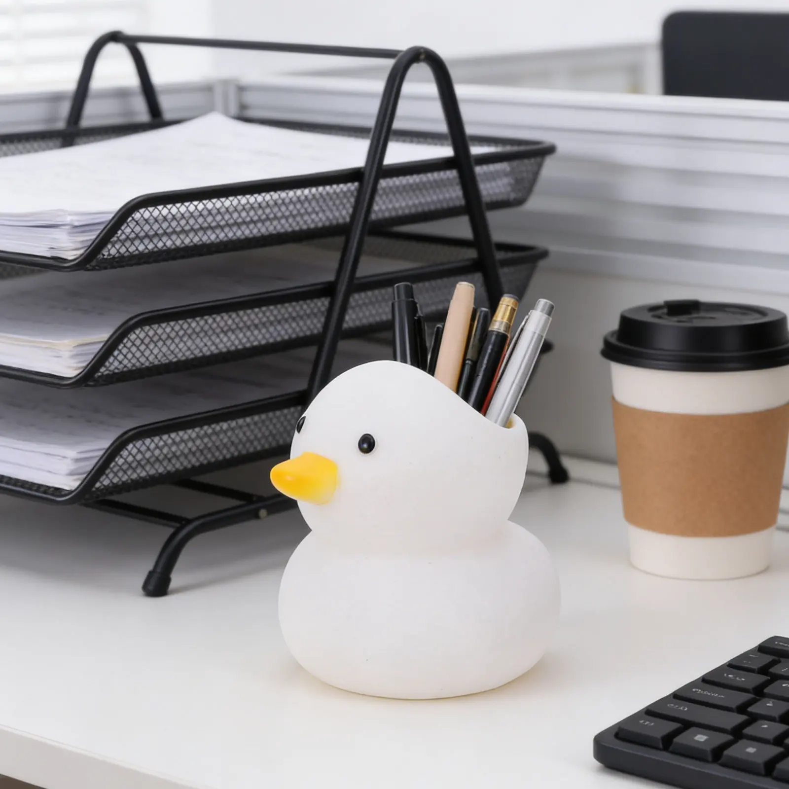 3Pcs Plastic Duck Pen Holder Cartoon Pencil Cup Organizer for Kids Desk Office Stationery Workspace Decoration