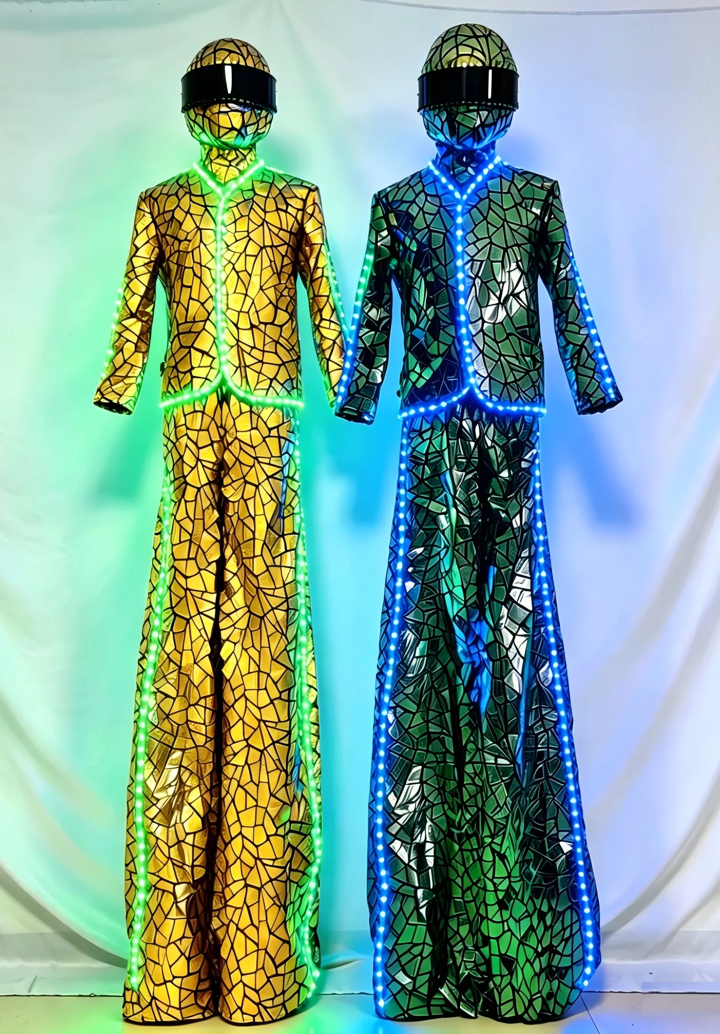 

LED Shiny Similar Mirror Sequins Fabric Suits Robot Stilts Walker Costume Stage Show DJ Dancing Kryoman Giant Clothing