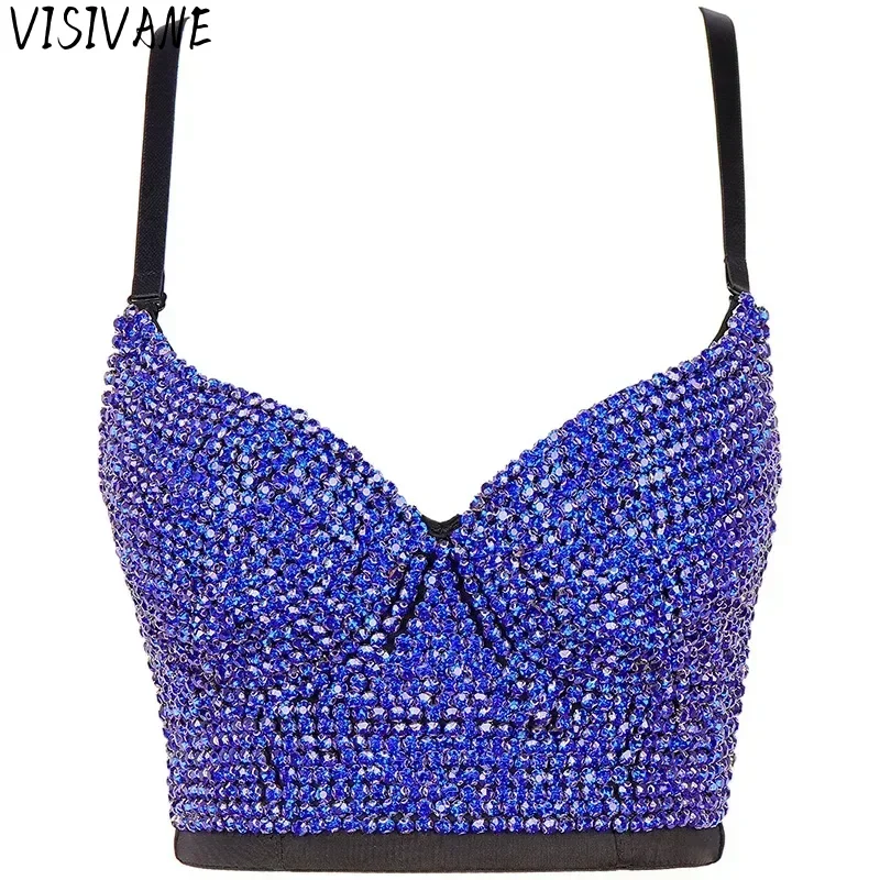 Women Clothing Y2k Tops Sexy Club Fashion Stage Party Summer Show Fashion Clothes Rhinestone Diamond Corset Tees Tanks Camis