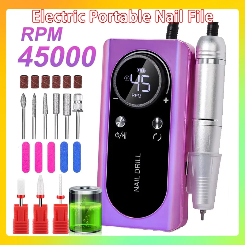 

Electric Portable Nail Sander File for Gel Nails Polishing For Manicure Salon Home 45000RPM Nail Drill Machine Kit Rechargeable
