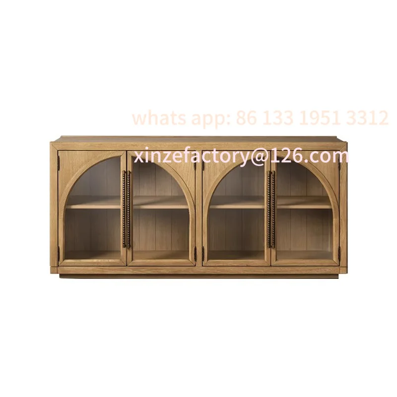 

Customizable French retro solid wood bookcase, post-modern simple storage glass floor cabinet, low cabinet, American light luxur