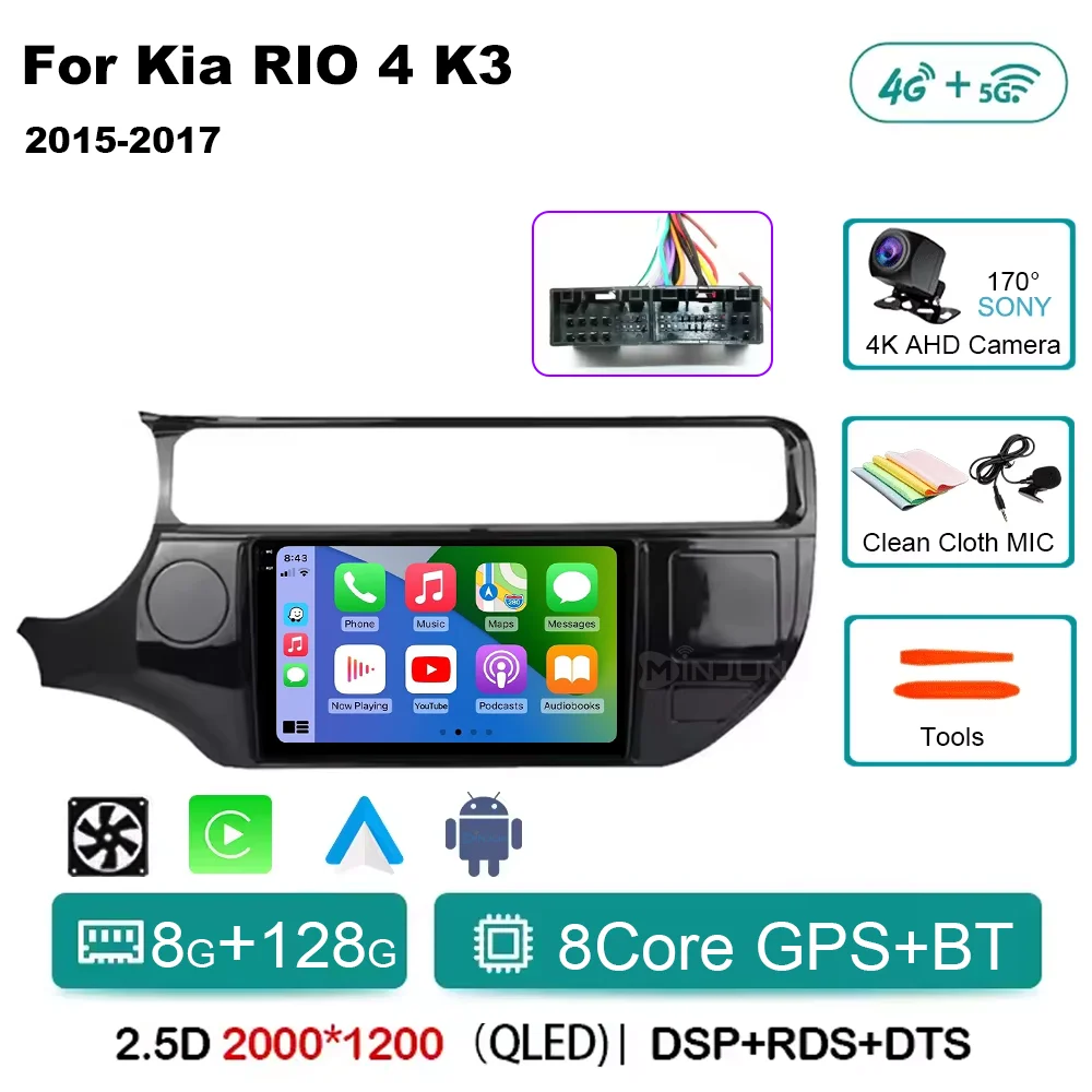 9Inch Android 15 Draadloze Carplay Auto Voor Kia RIO 4 K3 2015 2016 2017 Autoradio Multimedia Video Player navigatie Gps HeadUnit