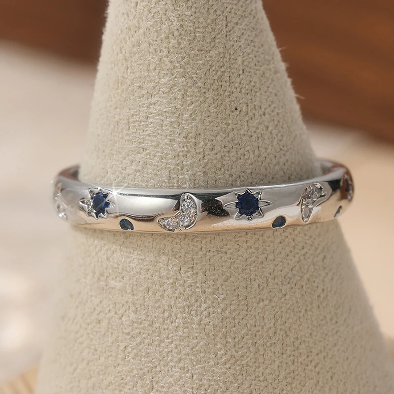 Women's Elegant Wide Band Ring with Moon & Sun Motifs Inlay Synthetic Zircon Chic Fashion Ring Daily Commute Party Jewelry