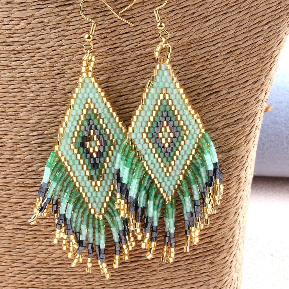 ZMZY Boho Tassel Earring for Women Green Hanging Earrings Trend New Handmade Miyuki Beaded Ear Rings Pendientes Mujer