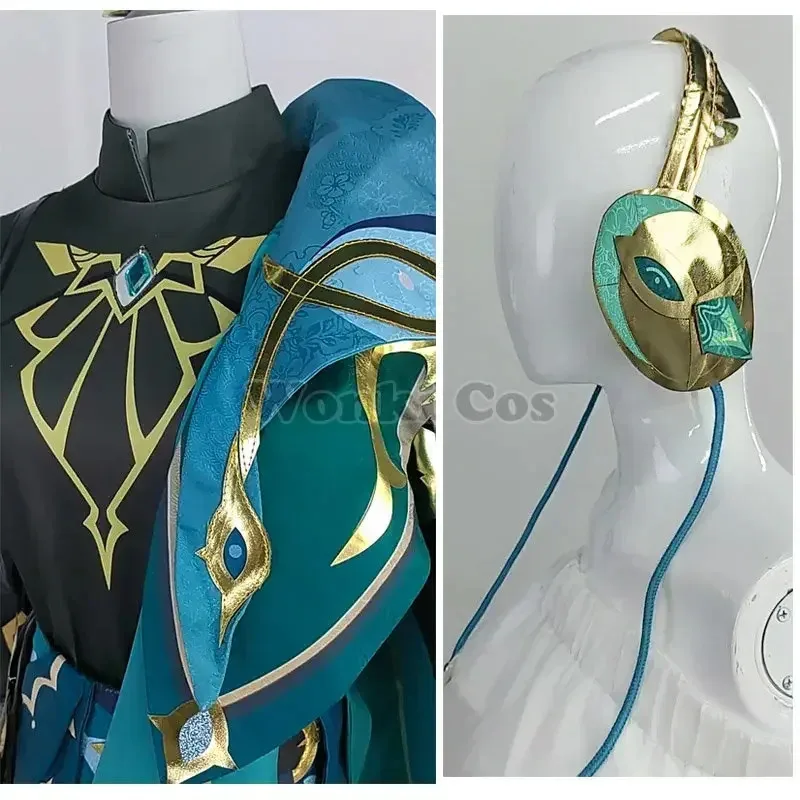 2025 12 أزياء الهيثم لعبة تأثير الهيثم شعر مستعار تأثيري رمادي سوميرو مجموعة كاملة وتتسابق مع سماعة الدعائم