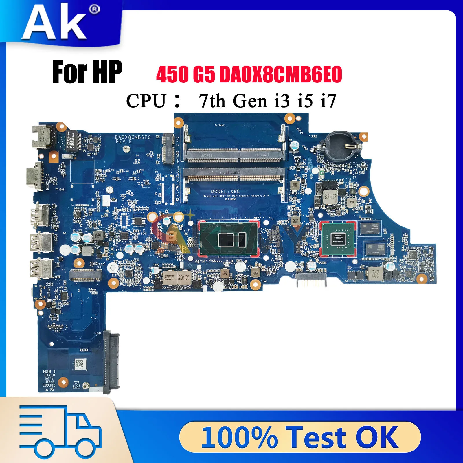 

DA0X8CMB6E0 For HP ProBook 450 G5 470 G5 Laptop Motherboard L00828-601 With i3 i5 i7 CPU V2G DDR4 100% Fully Tested